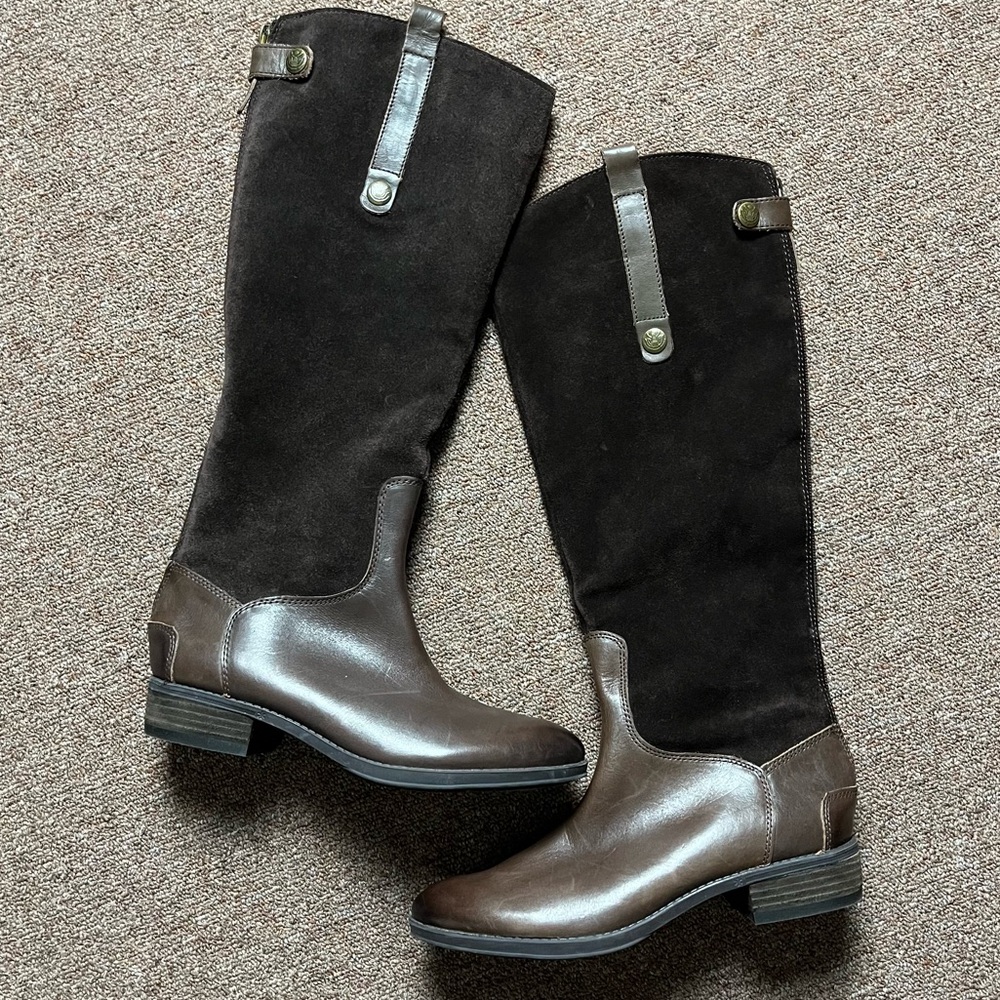 SAM EDELMAN Pembrooke Leather Riding Boots - Espresso Brown Suede Leather
